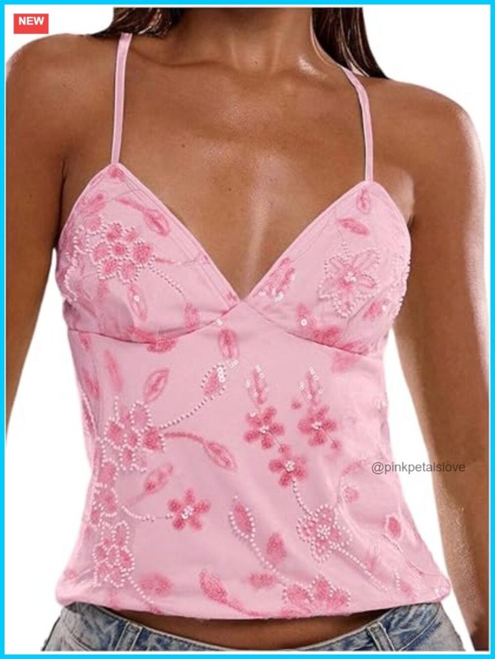 Sequin Cami Top V Neck Spaghetti Strap Criss Cross Backless Party Clubwear